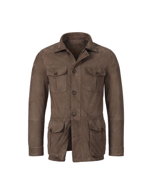 Mandelli Suede Leather Unlined Field Jacket in Brown for Men | Lyst