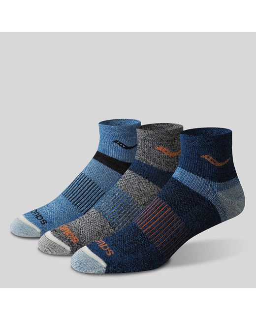 Saucony Blue Inferno Merino Wool Blend Quarter 3-pack Sock for men