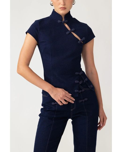 SAU LEE Blue Iris Denim Top