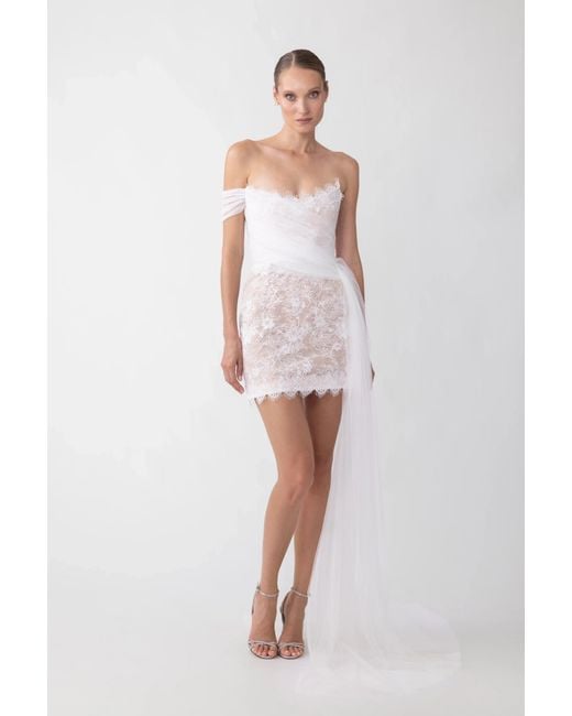 SAU LEE White Reign Lace Mini Dress