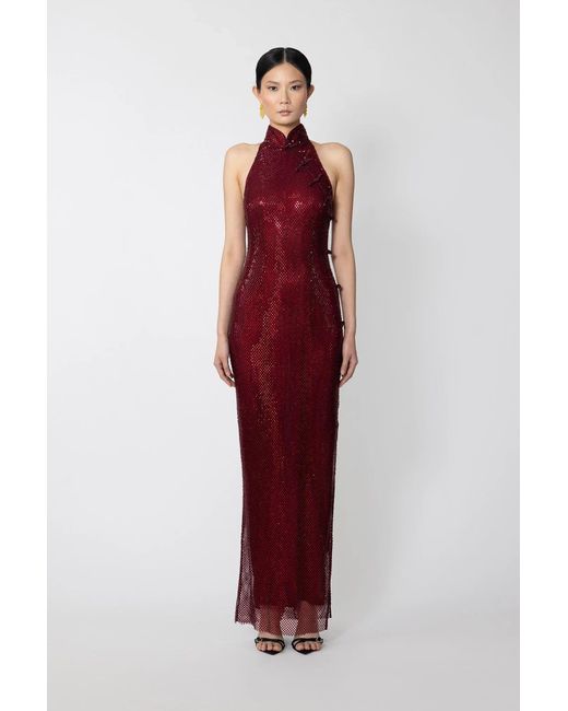 SAU LEE Red Shao Crystal Dress