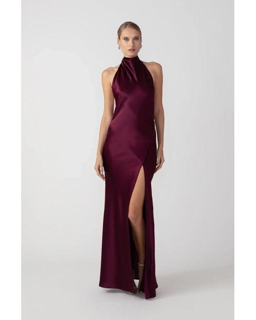 SAU LEE Red Penelope Backless Satin Gown
