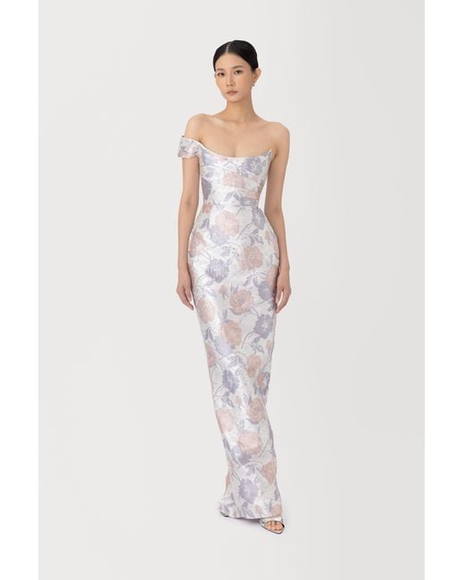 SAU LEE White Jackson Brocade Gown