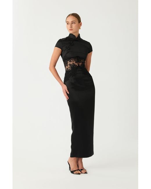 SAU LEE Black Charlize Satin Dress