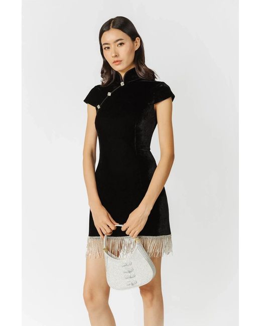 SAU LEE Black Margaux Velvet Mini Dress