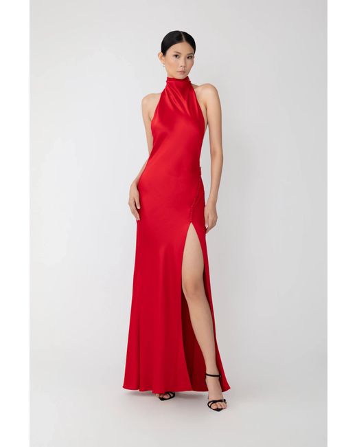 SAU LEE Red Penelope Backless Satin Gown