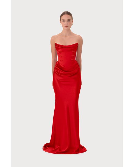 SAU LEE Red Margot Satin Gown