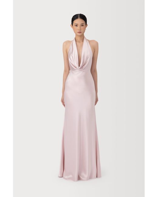 SAU LEE Pink Pearl Satin Gown