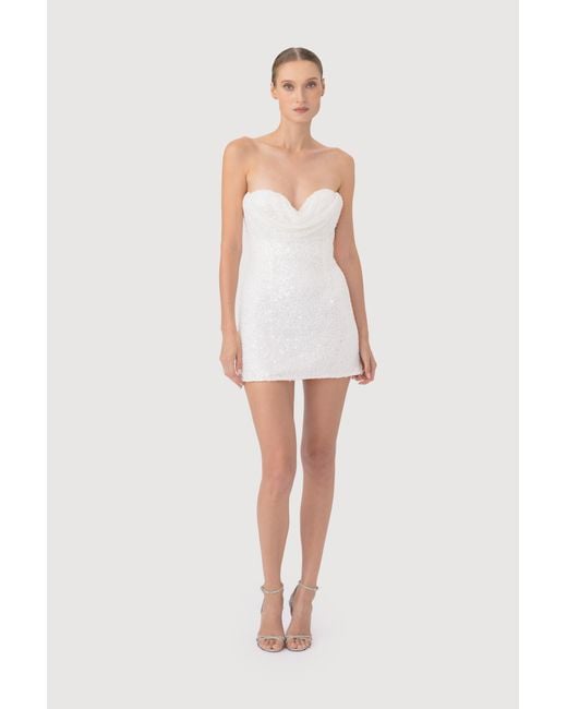 SAU LEE White Lara Beaded Mini Dress