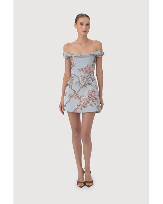 SAU LEE White Bruna Brocade Mini Dress