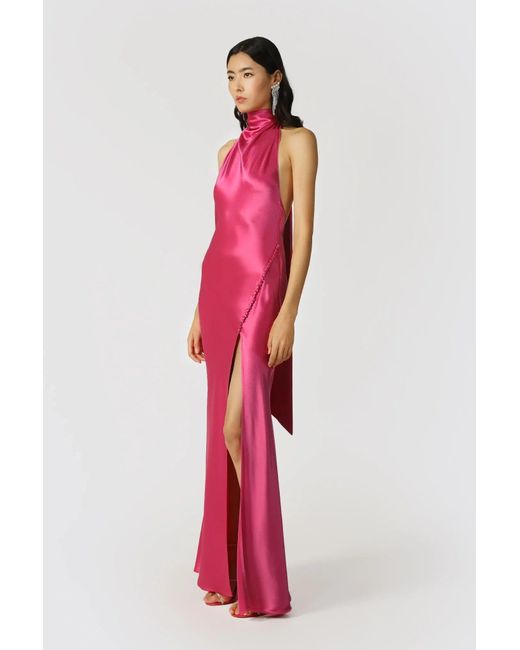 SAU LEE Red Penelope Backless Satin Gown