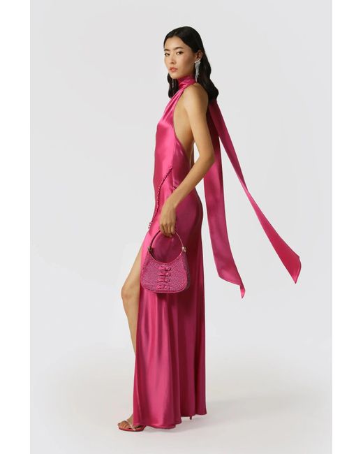 SAU LEE Red Penelope Backless Satin Gown