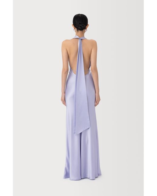 SAU LEE Blue Pearl Satin Gown