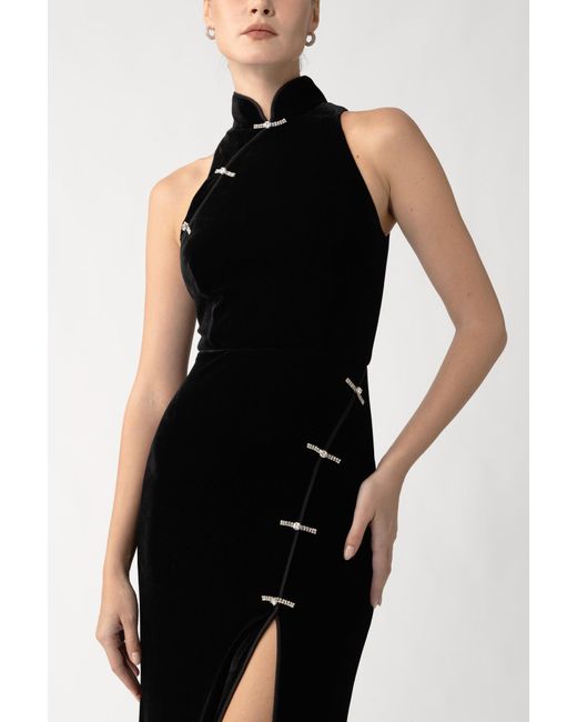 SAU LEE Black Ariana Velvet Gown