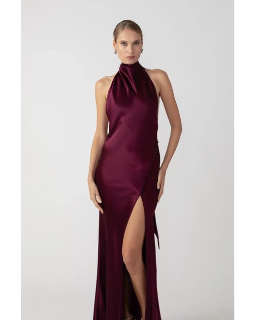 SAU LEE Red Penelope Backless Satin Gown
