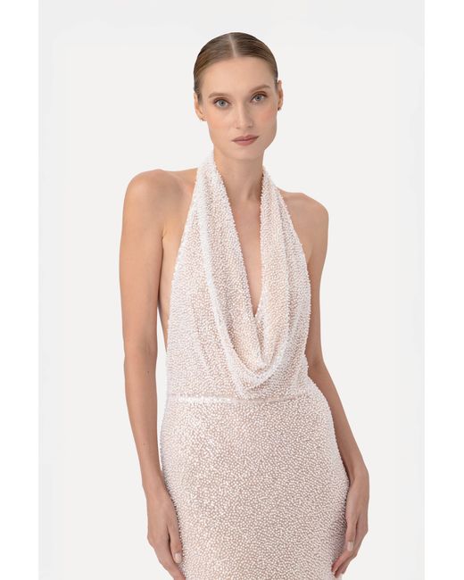 SAU LEE Brown Lindsay Beaded Gown