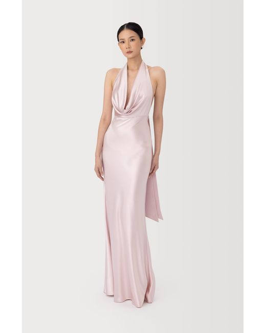 SAU LEE Pink Pearl Satin Gown