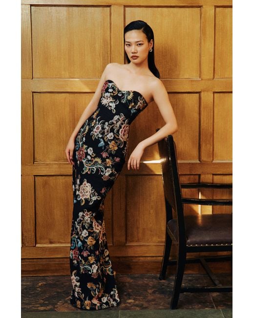 SAU LEE Brown Maren Brocade Gown