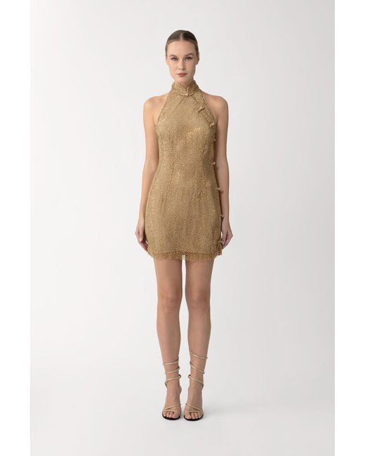 SAU LEE Natural Selena Crystal Mini Dress