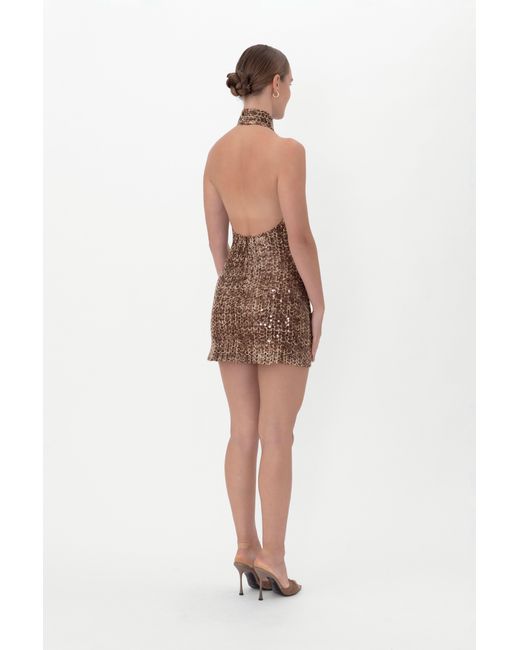 SAU LEE Natural Jacqui Sequin Mini Dress