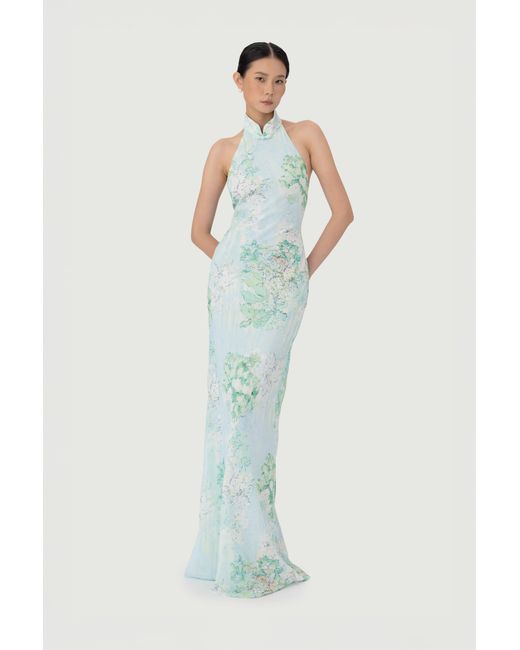SAU LEE Blue Gillian Chiffon Dress