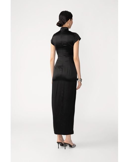 SAU LEE Black Tamara Satin Midi Dress