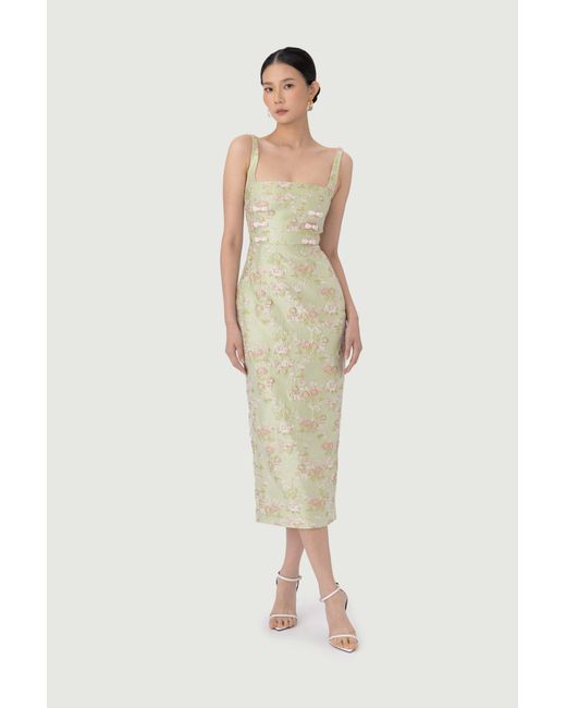 SAU LEE Natural Alice Brocade Midi Dress