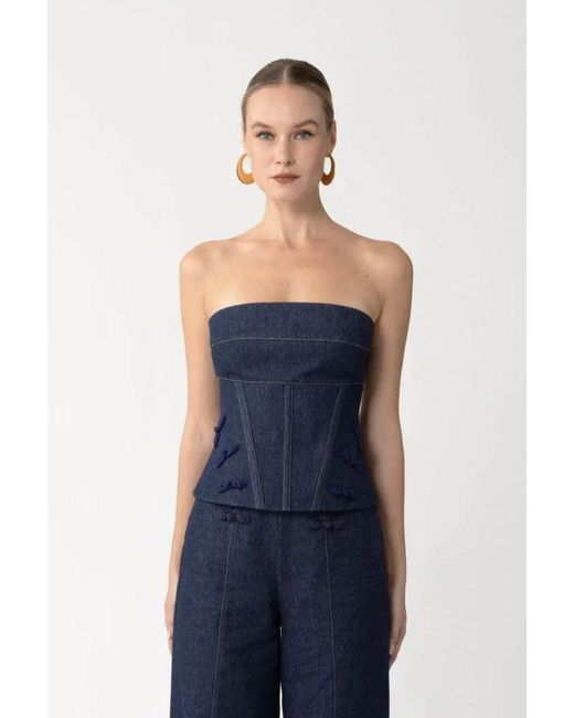 SAU LEE Blue Brooklyn Denim Corset Top