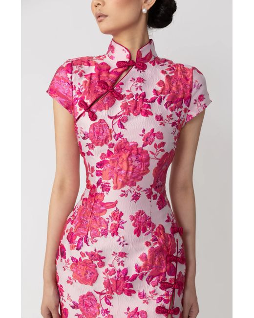 SAU LEE Pink Josephine Jacquard Dress