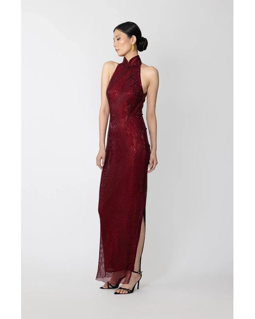 SAU LEE Red Shao Crystal Dress