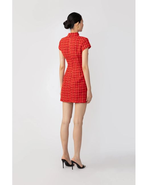 SAU LEE Red Iris Tweed Dress
