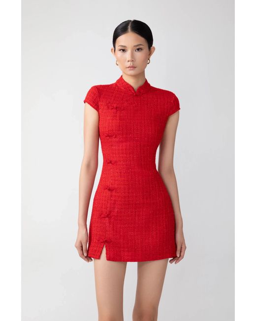 SAU LEE Red Natasha Tweed Mini Dress