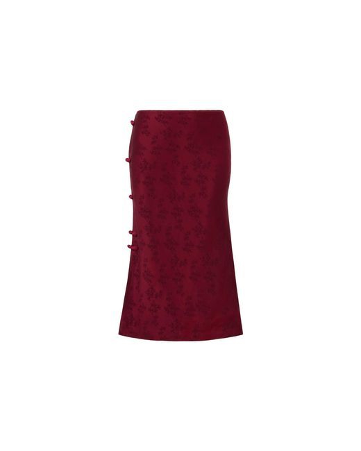 SAU LEE Red Ren Satin Jacquard Skirt