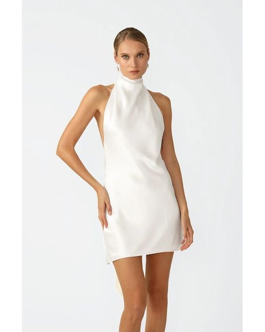SAU LEE White Penny Backless Satin Mini Dress