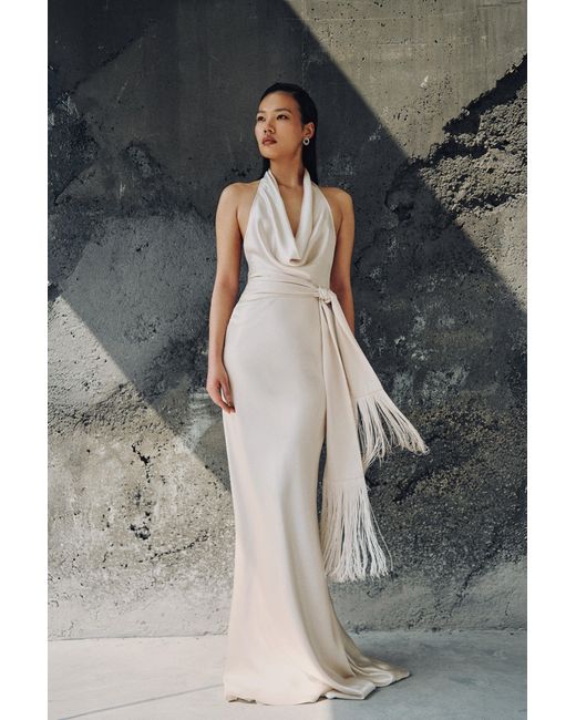 SAU LEE Natural Sabina Satin Gown