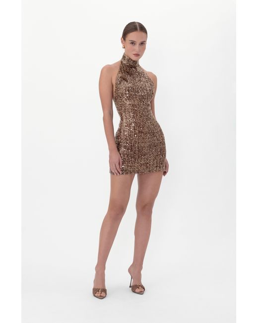 SAU LEE Natural Jacqui Sequin Mini Dress
