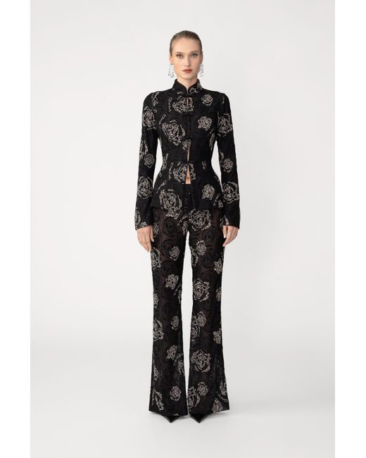 SAU LEE Black Azalea Embroidered Top