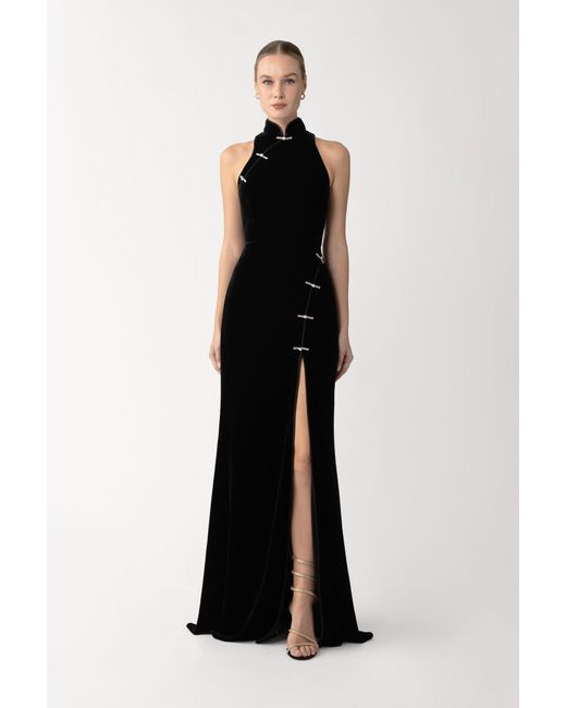SAU LEE Black Ariana Velvet Gown