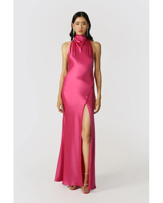 SAU LEE Red Penelope Backless Satin Gown