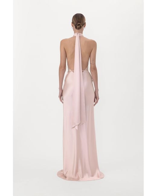 SAU LEE Pink Delphine Satin Gown