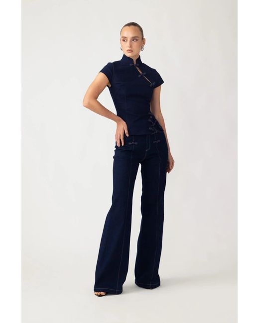 SAU LEE Blue Iris Denim Top