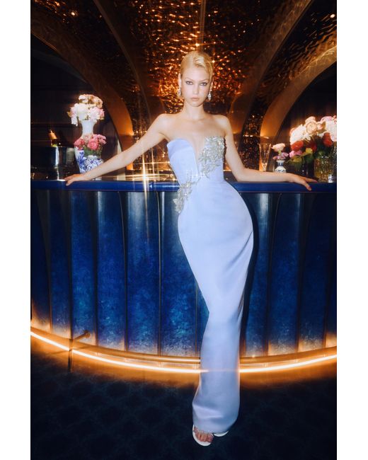 SAU LEE White Luna Satin Gown