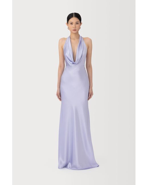 SAU LEE Blue Pearl Satin Gown