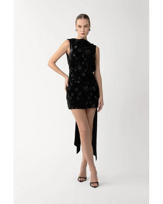 SAU LEE Black Winter Velvet Mini Dress