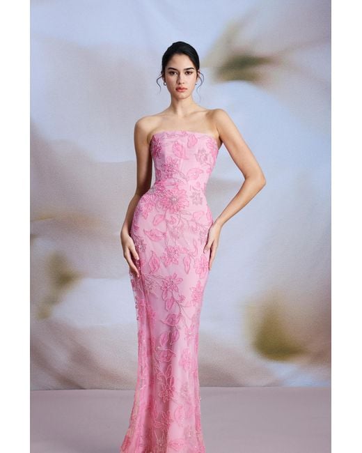 SAU LEE Pink Courtney Strapless Maxi Dress