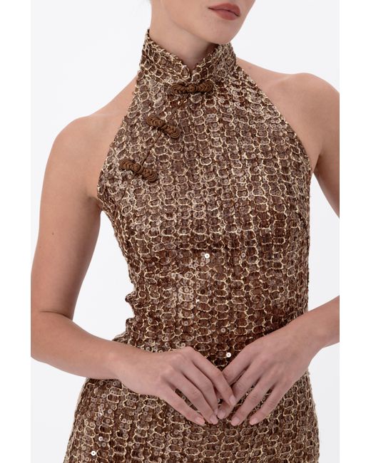 SAU LEE Natural Jacqui Sequin Mini Dress