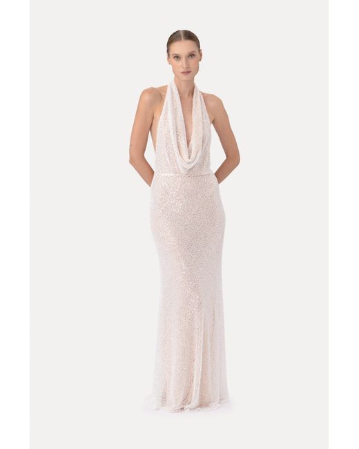 SAU LEE Brown Lindsay Beaded Gown