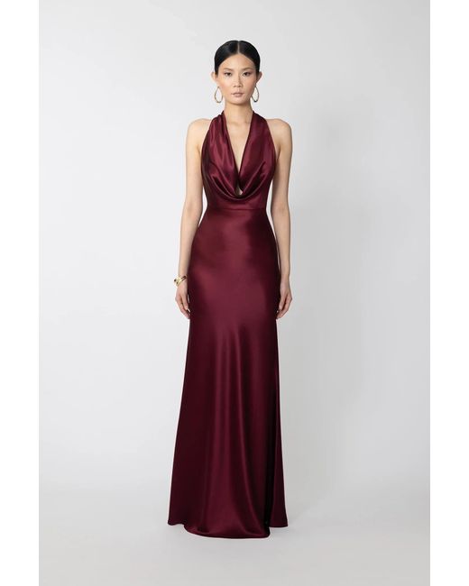 SAU LEE Red Pearl Satin Gown