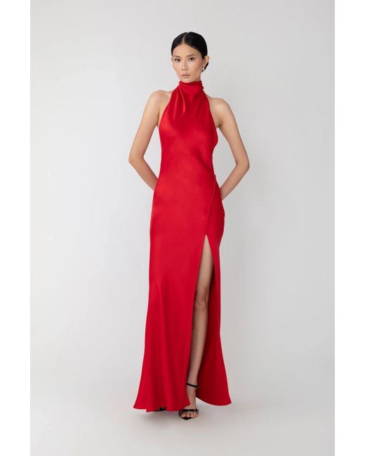 SAU LEE Red Penelope Backless Satin Gown