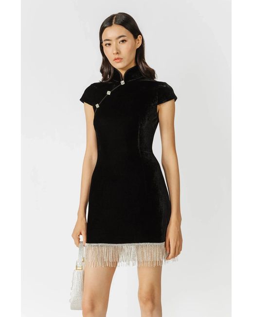 SAU LEE Black Margaux Velvet Mini Dress